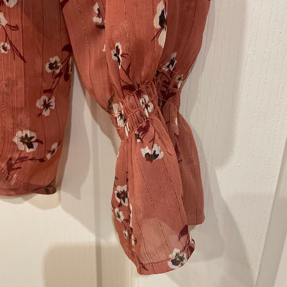 ⭐️ RW&Co Peachy Pink Sheer Blouse with Flowers - Picture 4 of 4